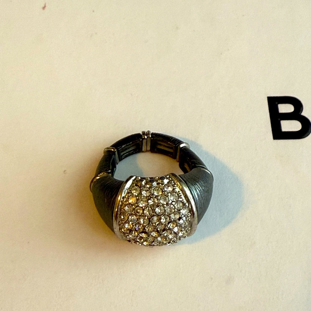 Nordstrom Silver and Gray Chunky Ring with Crystal Embellishments